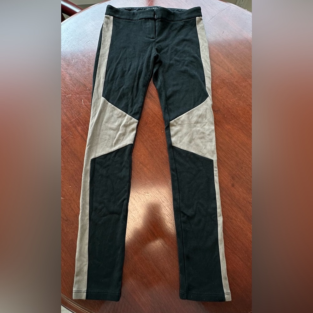 Theory Black and Taupe Color Block Leggings